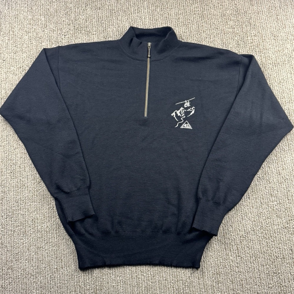 VTG Meister Mens M Wool 1/2 Zip Pullover Sweater Embroidered Ski Black
